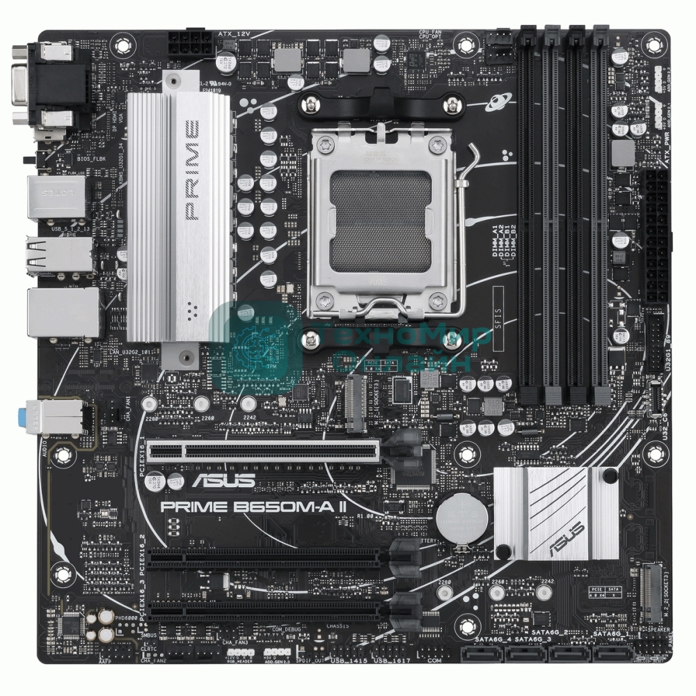 Материнская плата ASUS PRIME B650M-A II-CSM, AM5, AMD B650, 4xDDR5, 4xSATA, 2xM.2, 1xPCI-E 4.0 x16, 1x 2.5Gb LAN, 2xUSB-A 3.2 Gen 1, 2xUSB-A 3.2 Gen 2, 4xUSB 2.0, 1xDisplayPort, 1xHDMI, 1xVGA, 3x3.5 мм, 7.1, Micro-ATX