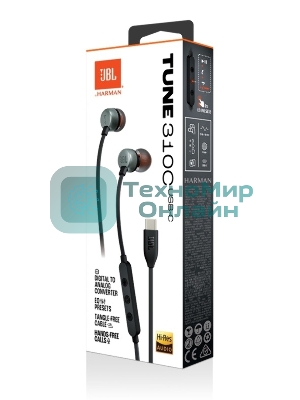 Проводные наушники JBL Tune 310C черный, внутриканальные, USB Type-C