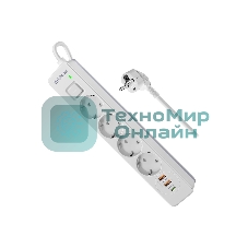 Удлинитель с сетевым фильтром Defender DFS 143, белый, 4розетки, USB+TypeC, 3 м.