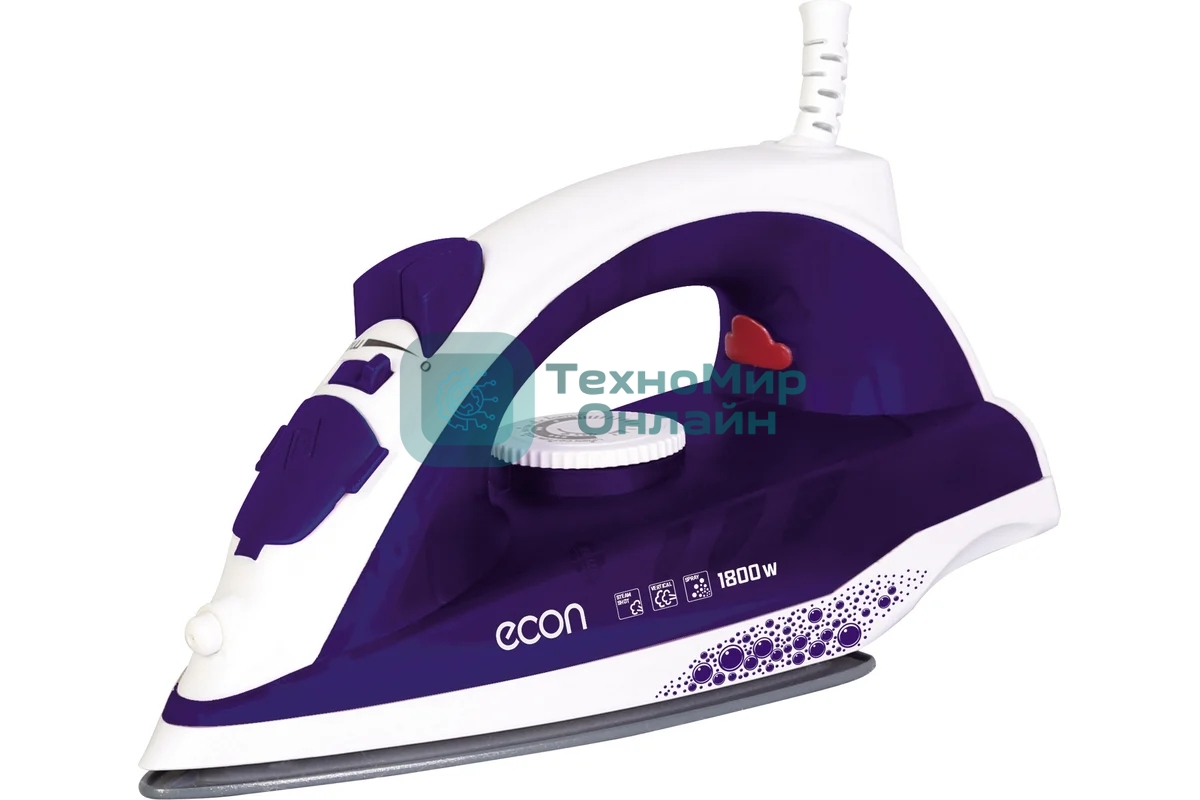Утюг Econ ECO-BI1801 белый/фиолетовый, 1800 Вт, 14 г/мин, 80 г/мин, 180 мл