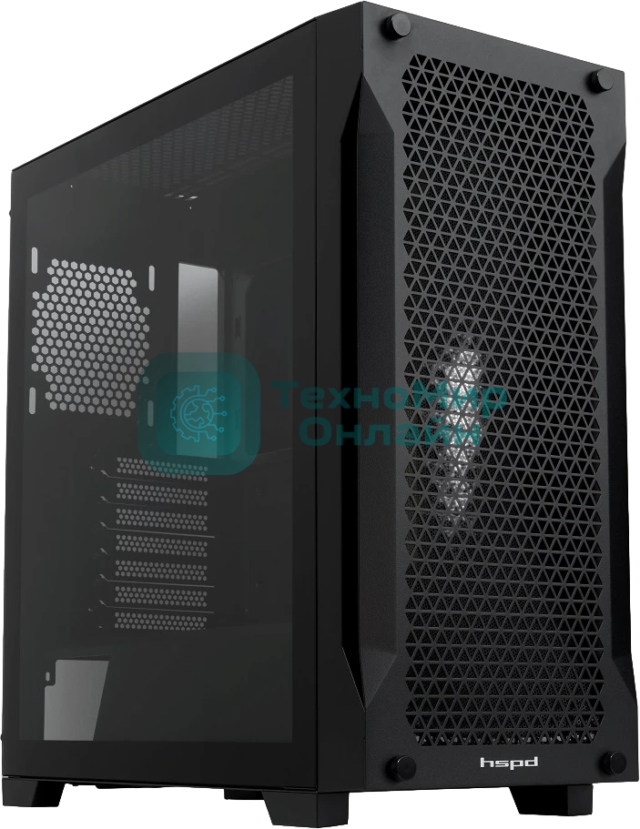 Компьютерный корпус без блока питания Case HSPD M541, Mesh Mid Tower, черный, TG, 0.7 SPCC, no fans, ATX, mATX, mITX, 170/405/210мм, 2x2.5
