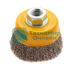 Щетка для УШМ Denzel 75 мм, М14, чашка, витая нержавеющая проволока 0,3 мм