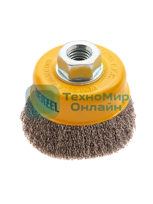 Щетка для УШМ Denzel 75 мм, М14, чашка, витая нержавеющая проволока 0,3 мм