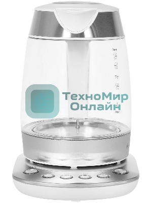 Чайник электрический Hyundai HYK-G4033 1.7 л, 2200 Вт, белый/серебристый (корпус: стекло)
