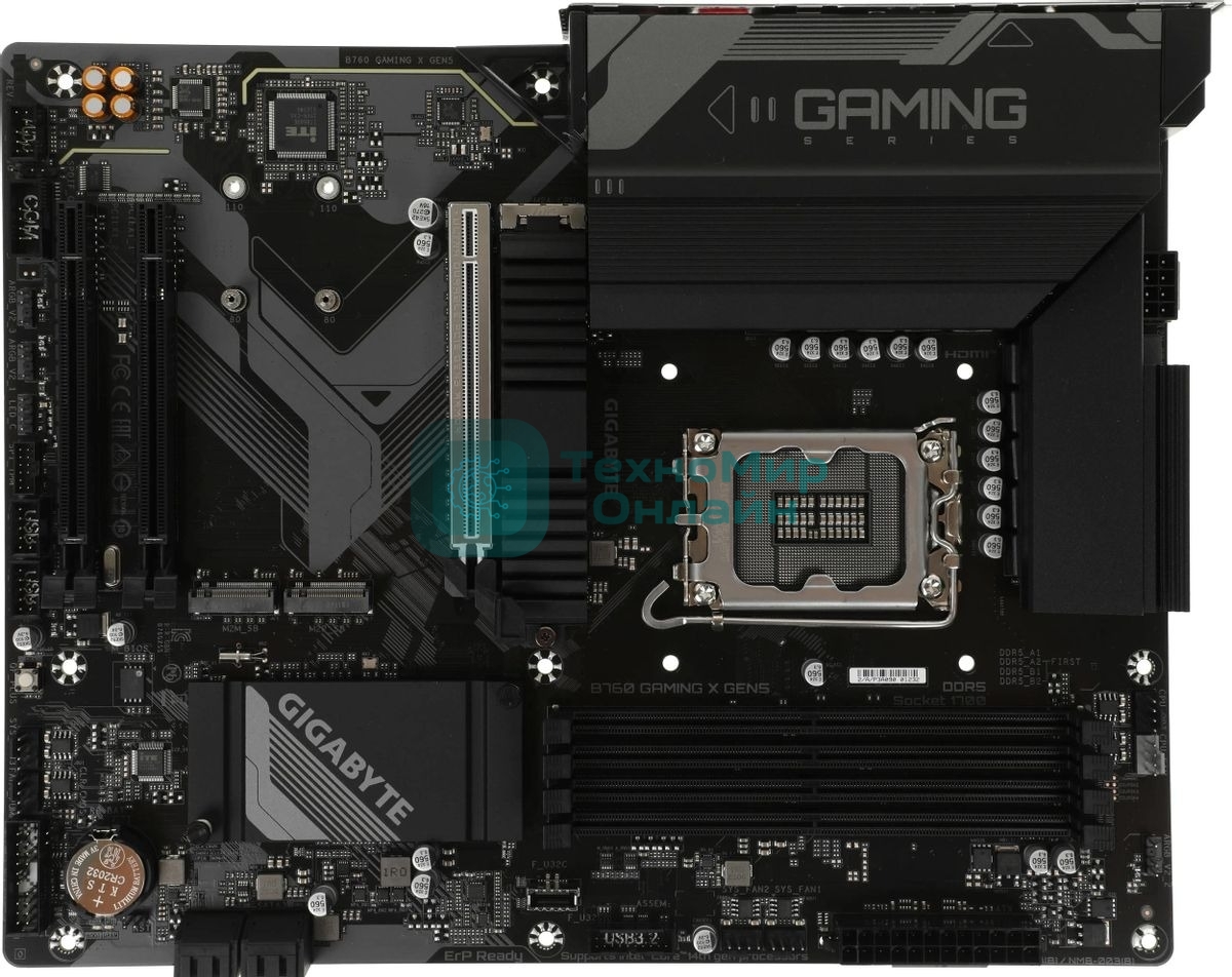 Материнская плата Gigabyte B760 GAMING X GEN5, LGA1700, Intel B760, 4xDDR5, 4xSATA, 3xM.2, 1xPCIe 5.0 x16, 2xPCIe 3.0 x1, 1xHDMI, 1xDP, 1x2.5Gb LAN, 1xUSB-C 5Gbps, 1xUSB-A 10Gbps, 1xUSB-A 5Gbps, 5xUSB-A 2.0, 6x3.5 мм, 7.1, ATX