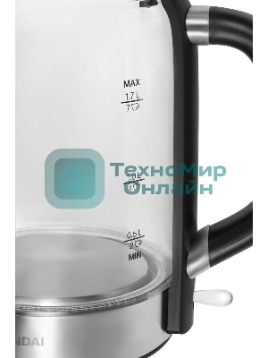 Чайник электрический Hyundai HYK-G5501 1.7 л, 2200 Вт, серебристый/черный