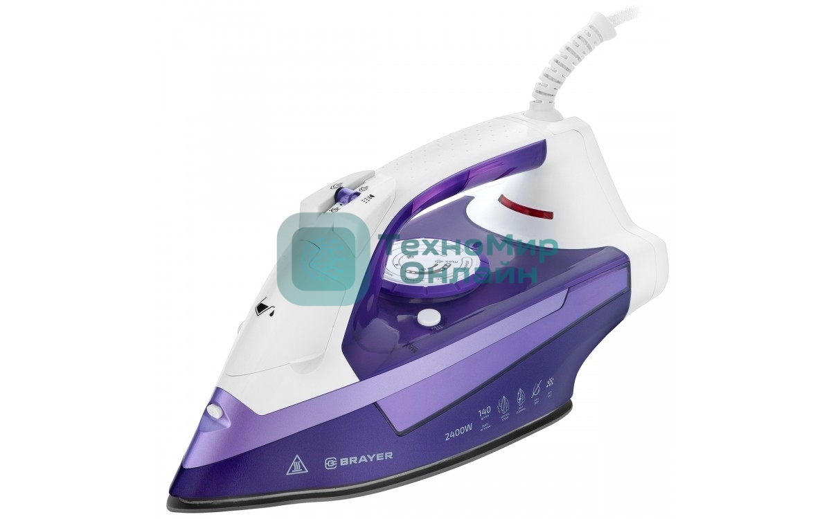 Утюг BRAYER BR4004 фиолетовый/белый, 2400 Вт, 25 г/мин, 140 г/мин, 280 мл