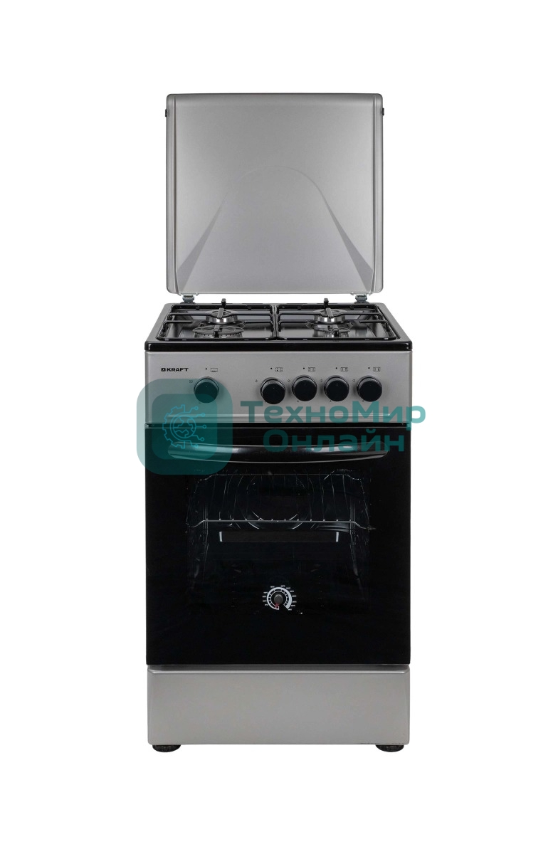 Плита газовая Kraft KF-FSK5301GS серый, конфорок 4 газовых, духовка 58 л, 50 см x 85.5 см x 55.6 см
