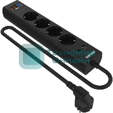 Сетевой фильтр Philips CHP8246BB/51, 3м, 4 розетки, черный