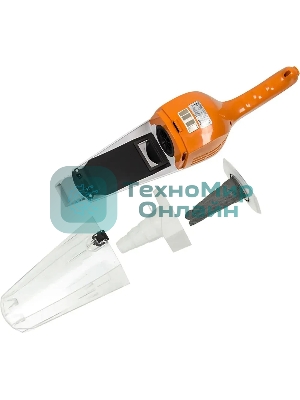 Пылесос вертикальный/ручной Mystery MVC-1118 белый/оранжевый, питание от аккумулятора, 300 Вт, уборка сухая, пылесборник 0.5 л, работа от АКБ max 30 мин