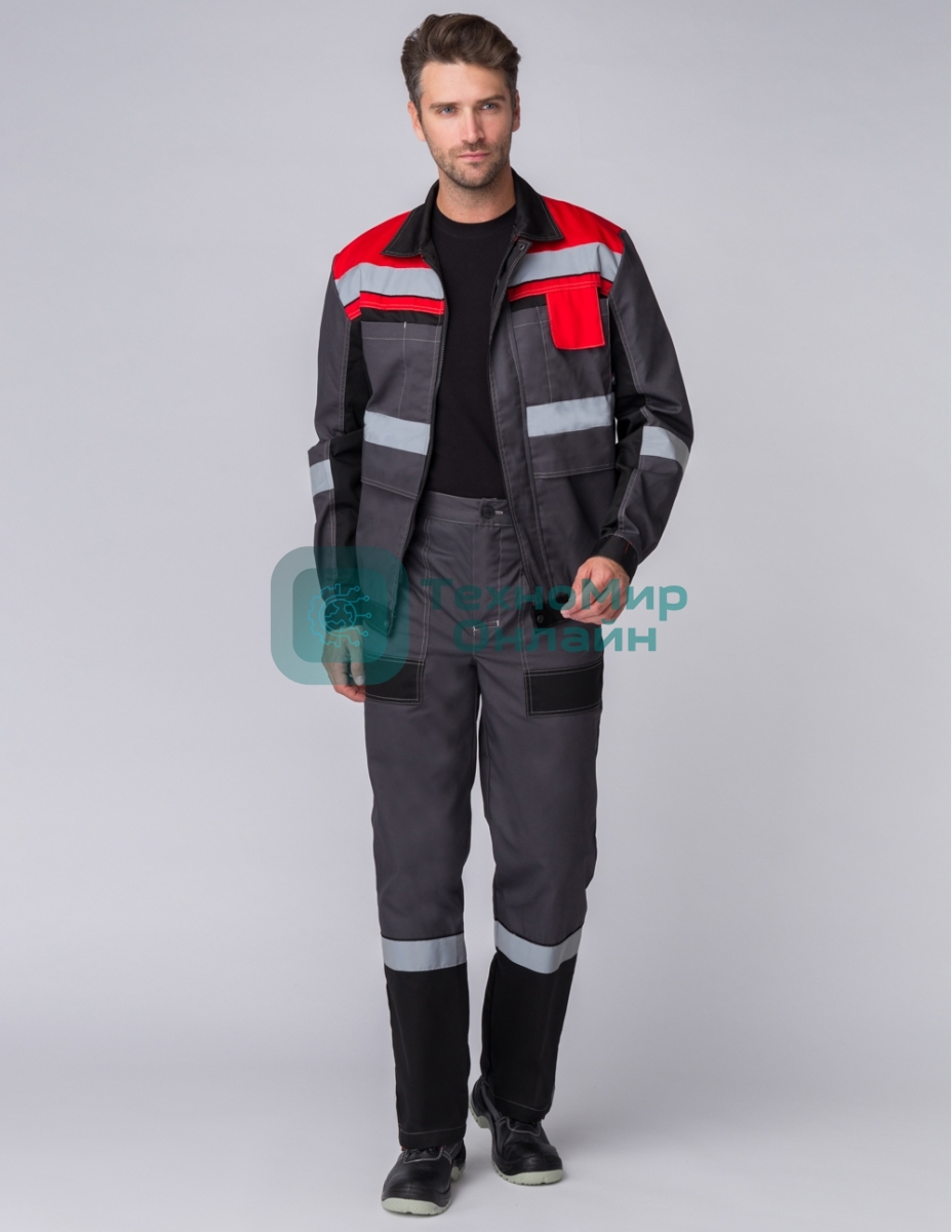 Костюм Виват-1 Премиум (ткань Смесовая,240) брюки, серый черный красный, 44-46 170-176