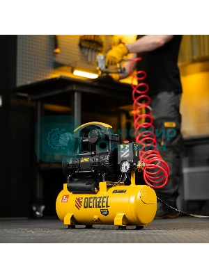 Компрессор безмасляный малошумный Denzel DLP-950/10, 950 Вт,10 л, 2850 об/мин, 170 л/мин