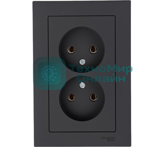 Розетка 2-м AtlasDesign без заземл. 16А в сборе карбон SchE ATN001020