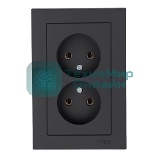 Розетка 2-м AtlasDesign без заземл. 16А в сборе карбон SchE ATN001020