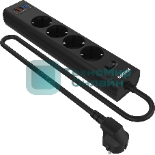 Сетевой фильтр Philips CHP4346BA/51, 2м, 4 розетки, черный