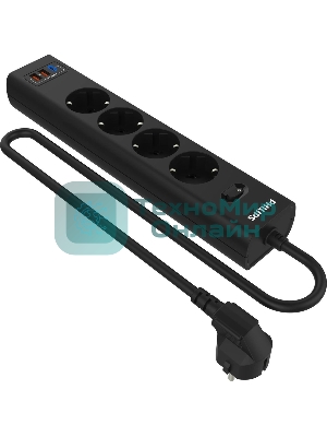 Сетевой фильтр Philips CHP4346BA/51, 2м, 4 розетки, черный