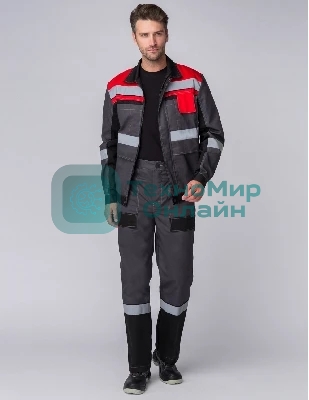 Костюм Виват-1 Премиум (ткань Смесовая,240) брюки, серый черный красный, 52-54 170-176