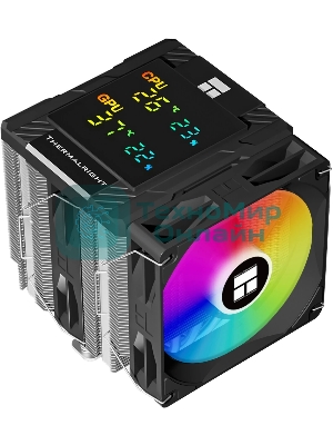 Кулер для процессора Thermalright Peerless Assassin 120 Digital Black ARGB (4-pin PWM, LED temp., 162mm, Ni/Cu, 6x6mm, ARGB, 2x120mm, 88.89CFM, 25.6dBA, 1850RPM, S: 1851, 1700, 1200, 115X, AM5, AM4, black)