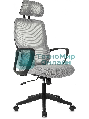 Кресло Бюрократ Wise серый, сетка, подголовник