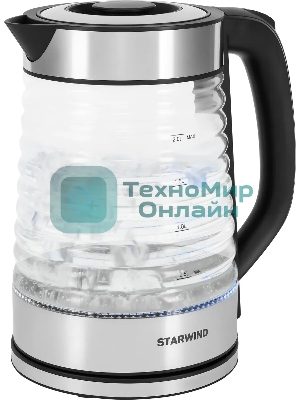 Чайник электрический Starwind SKG2111 2 л, 1800 Вт, черный/прозрачный корпус: стекло
