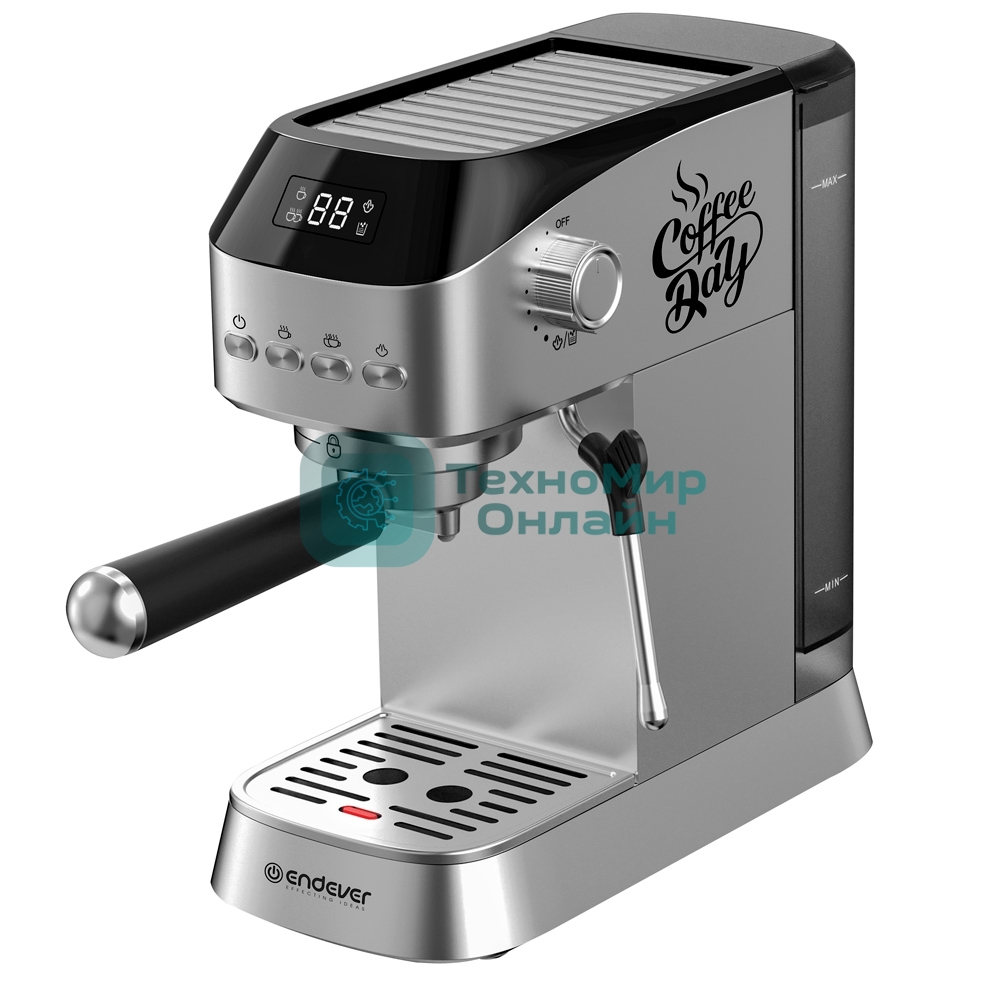 Кофеварка рожкового типа электрическая Endever Costa-1089, объем-1,2л, стальной/черный, мощность 1350 Вт, давление 20 бар