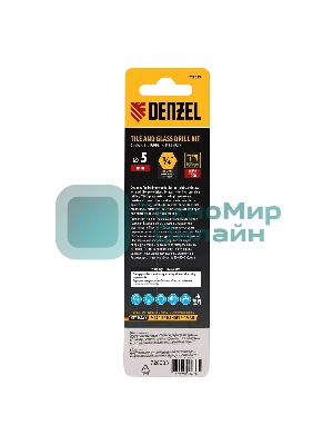 Сверло по керамической плитке Denzel 5 мм, крестовая пластина, 6-гр. хвостовик