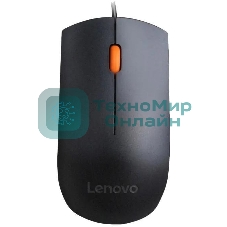 Мышь проводная Lenovo 300 черный, 1600 dpi, USB, кнопки - 3