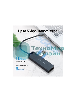 USB-концентратор Vention CHLBB, USB 3.0, USB 4 порта, USB