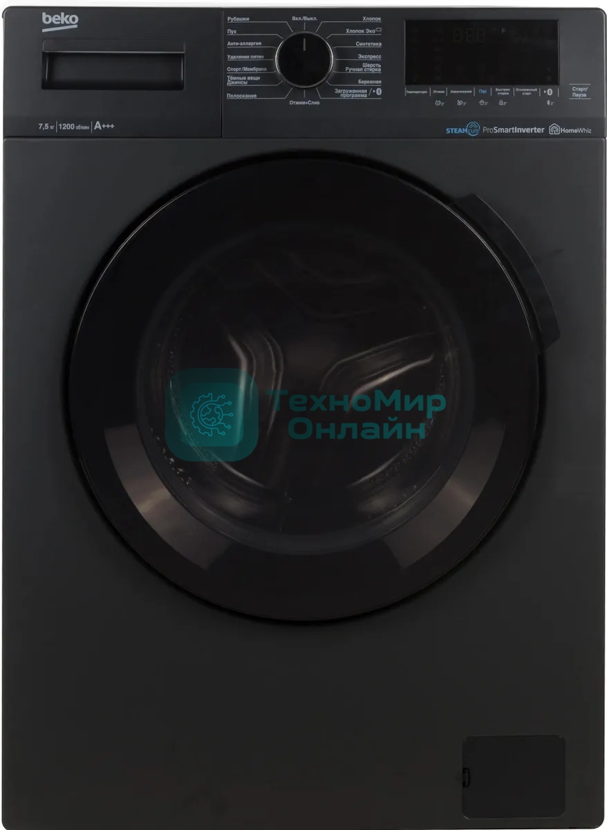 Стиральная машина Beko WSPE7H616A темно-серый, загрузка фронтальная 7,5 кг, 1200 об/мин., класс: А