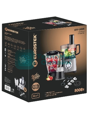 Кухонный комбайн Eurostek EFP-2059 Максимальная мощность 800Вт; металлический корпус, 2скорости + режим 