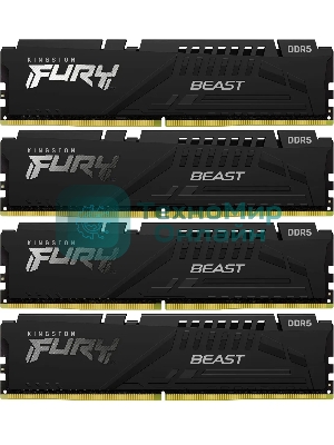 Оперативная память Kingston Fury Beast, DDR5, 64Gb (4x16GB), 6000MHz, CL40, DIMM, с радиаторами, черный