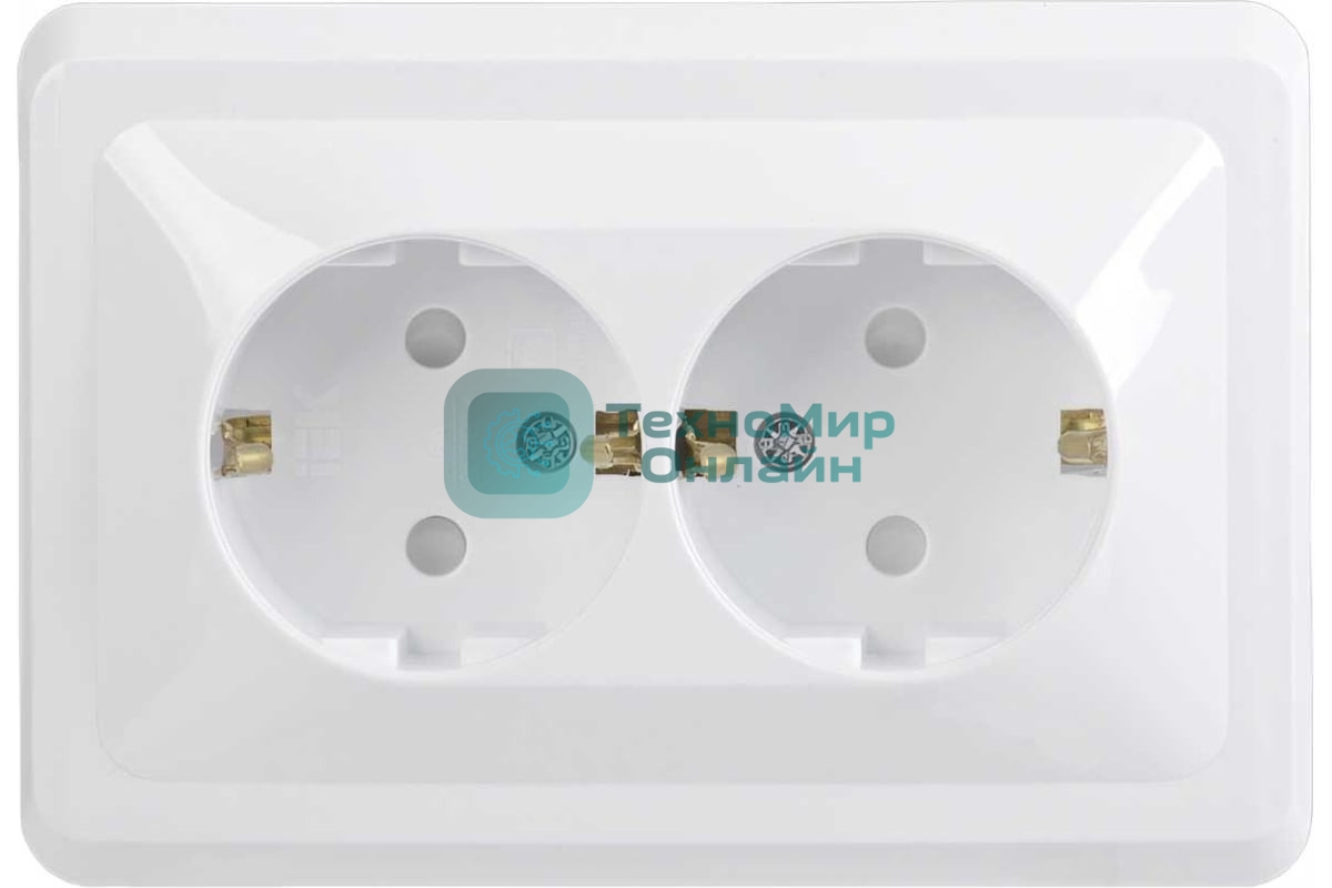 Розетка 2-м СП Вега РСш12-3-ВБ с заземл. контактом и защ. штор 16А белый IEK ERV24-K01-16-DM