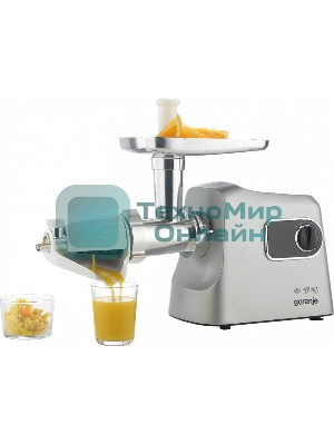 Мясорубка электрическая Gorenje MG2500DS серый, 2500 Вт, 2.8 кг/мин, реверс, защита от перегрузки, металлический лоток, насадки - 8