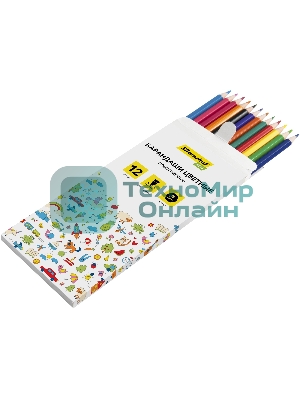 Карандаши цветные Silwerhof Eco 2.6 мм, шестигранный профиль, пластик, ассорти, 12 цветов, коробка с европодвесом