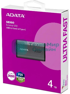 Внешний SSD ADATA Elite SE880, 4TB, USB 3.2 Gen 2x2 Type-C, R/W 2000/2000, серый