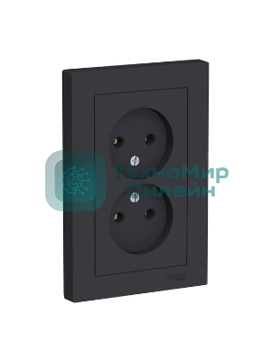 Розетка 2-м AtlasDesign без заземл. 16А в сборе карбон SchE ATN001020