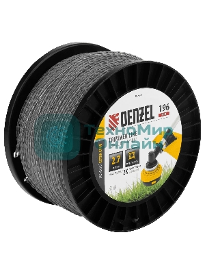 Леска для триммера Denzel двухкомпонентная витой квадрат, 2,7мм х 196м, на DIN катушке EXTRA CORD