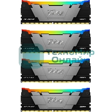 Оперативная память Kingston Fury Renegade, DDR4, 32Gb (4x8GB), 3200MHz, CL16, DIMM, с радиаторами, RGB, серебристый/черный