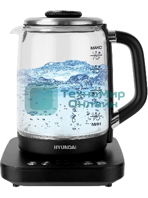 Чайник электрический Hyundai HYK-G5506 1.7 л, 2200 Вт, черный/серебристый