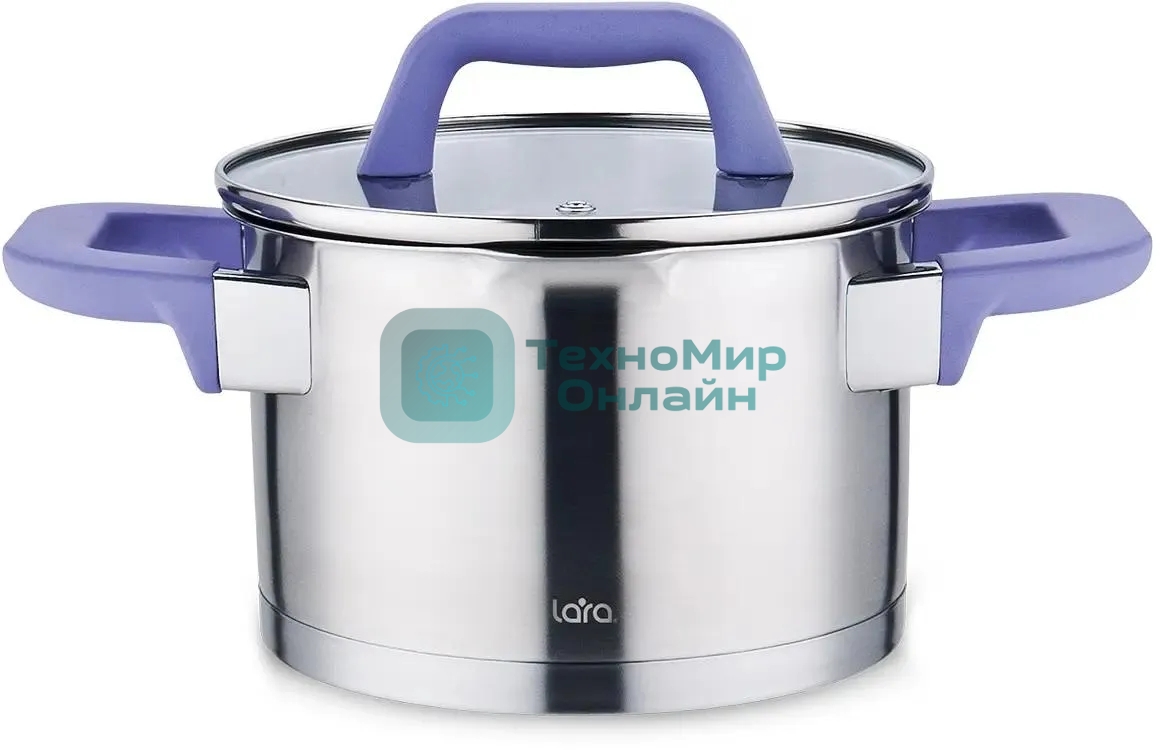 Кастрюля Lara LR02-253 Лаванда 3,8 л, 20 см, с крышкой, нержавеющая сталь