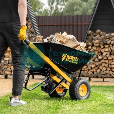 Тачка строительная Denzel усиленная, объем 140 л, 250 кг, двухколесная, колесо 15х6.00-6