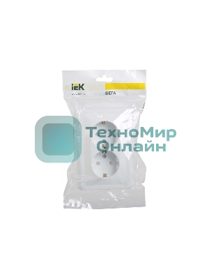 Розетка 2-м СП Вега РСш12-3-ВБ с заземл. контактом и защ. штор 16А белый IEK ERV24-K01-16-DM