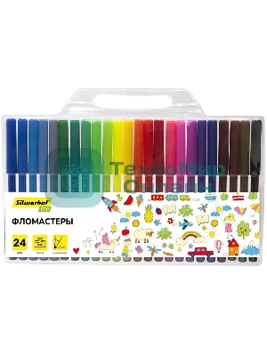 Фломастеры Silwerhof Eco 7.5мм 125мм, вентилируемый колпачок, 24 цвета, пакет с европодвесом
