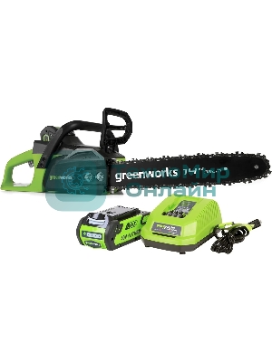 Цепная пила аккумуляторная (2005707UA) GreenWorks GD40CS15, 40V, 35 см, бесщеточная, 1,5 КВТ, с АКБ 2АЧ и ЗУ