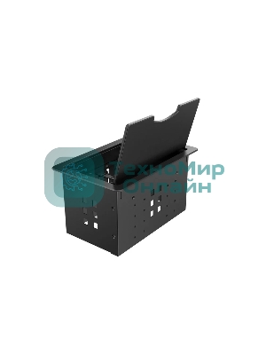 Прямоугольный металлический корпус Wize Pro WRTS-12BOX-B для модульной системы врезного лючка в стол с откидывающейся крышкой, до12 модулей-вставок, беспроводная зарядка 10Вт для моб.устройств на крышке, преустановленная рамка,черный