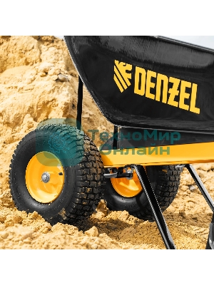 Тачка строительная Denzel усиленная, объем 140 л, 250 кг, двухколесная, колесо 15х6.00-6