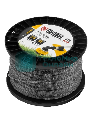 Леска для триммера Denzel двухкомпонентная витой квадрат, 2,4мм х 243м, на DIN катушке EXTRA CORD