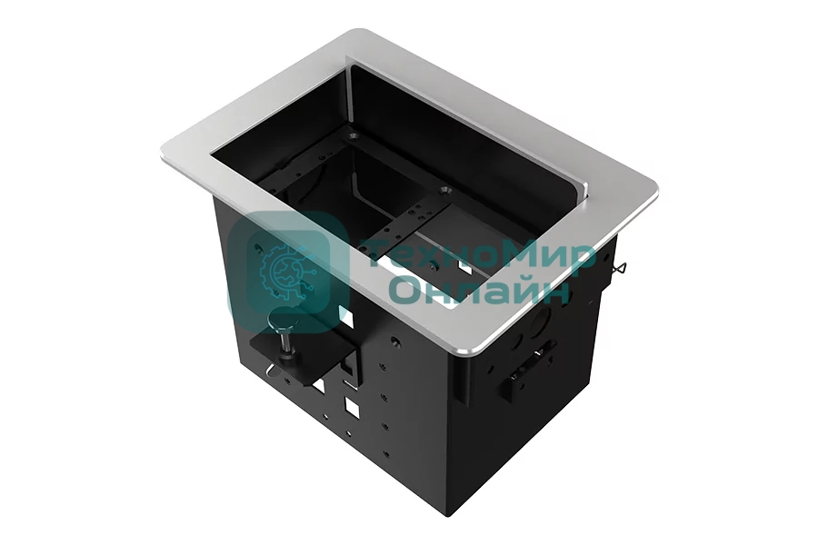 Прямоугольный металлический корпус Wize Pro WRTS-06BOX-S для модульной системы врезного лючка в стол с убирающейся крышкой для установки до 6 модулей-вставок, преустановленная рамка, серебристый