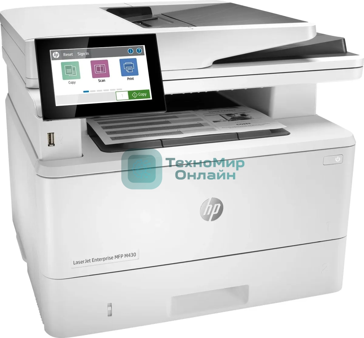 МФУ лазерное HP LaserJet Enterprise M430f (3PZ55A), A4, ч/б, печ. до 40 стр/мин., скан. до 29 стр/мин., 1200 x 1200 dpi (печать) 600x600dpi (скан), USB, RJ-45, Air Print, Mopria