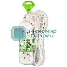 Удлинитель электрический ЭРА UDL-10-350-E Greenline 3 розетки с заземлением 5м ПВС 3x0.75мм2